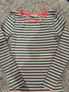 NWOT Mini Boden Green Pink Stripe Long Sleeve Tee 9-10Y